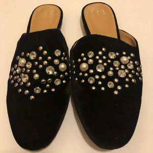 Black Velvet Embellished Women’s Mules EUC